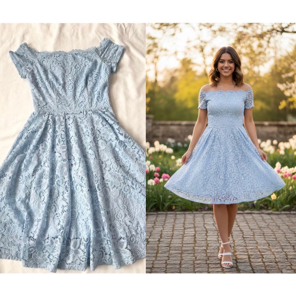 Dressystar Light Blue Floral Lace Cocktail Dress Small Balletcore Coquette